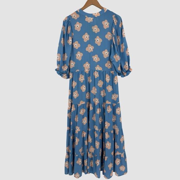 Karlie Tiered Floral Midi Dress in Blue | Small - Picture 5 of 10